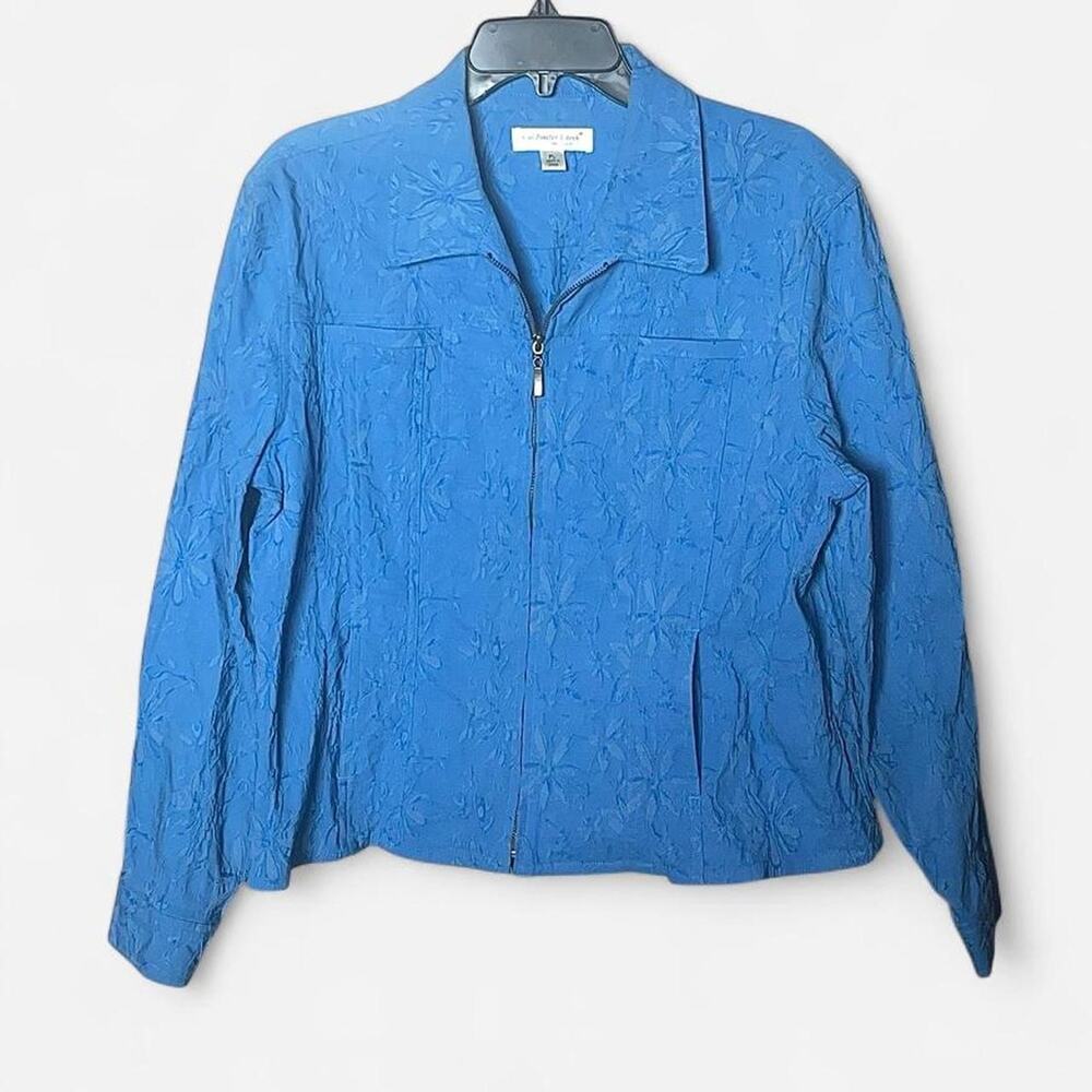 Coldwater Creek Light Cerulean Blue Jacquard Y2K Zip Jacket – Size PL